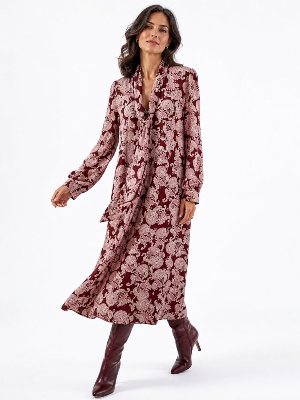 Equipment Femme Julianne Burgundy Paisley Silk Midi Dress Size S Romantic